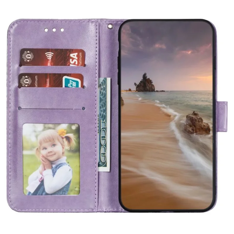 For Google Pixel 9 Pro XL Case Lace Flowers PU Leather Flip Wallet Phone Cover - Purple