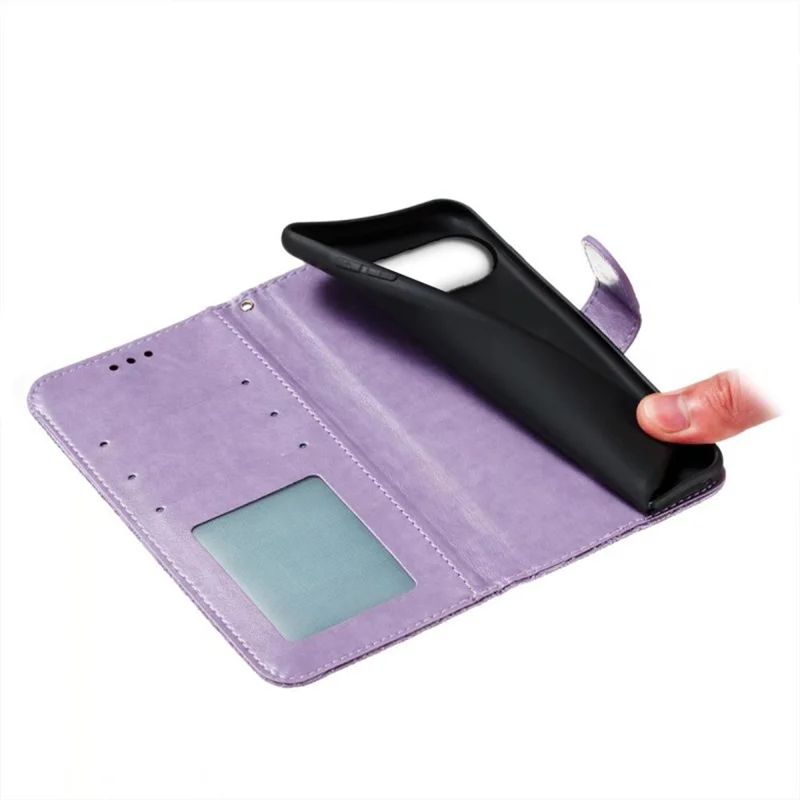 For Google Pixel 9 Pro XL Case Lace Flowers PU Leather Flip Wallet Phone Cover - Purple