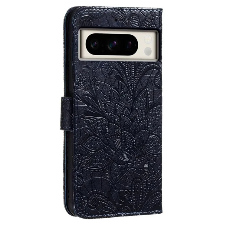 For Google Pixel 8 Pro Case Lace Flowers PU Leather Flip Wallet Phone Cover - Black