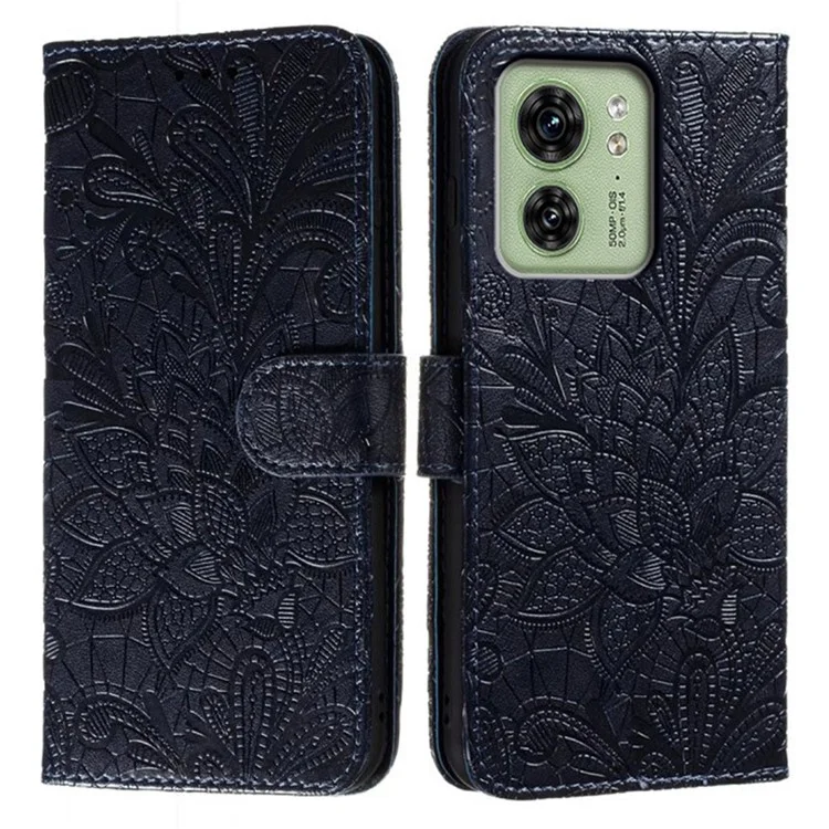 Per Motorola Bordo 40 5 g di Fiori in Pizzo PU Flip Worhatet Cover Del Telefono - Nero