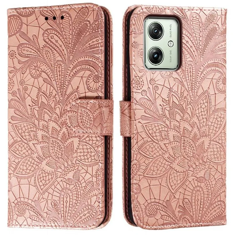 Per Motorola Moto G54 Case Fiori in Pizzo PU Coperchi - Oro Rosa