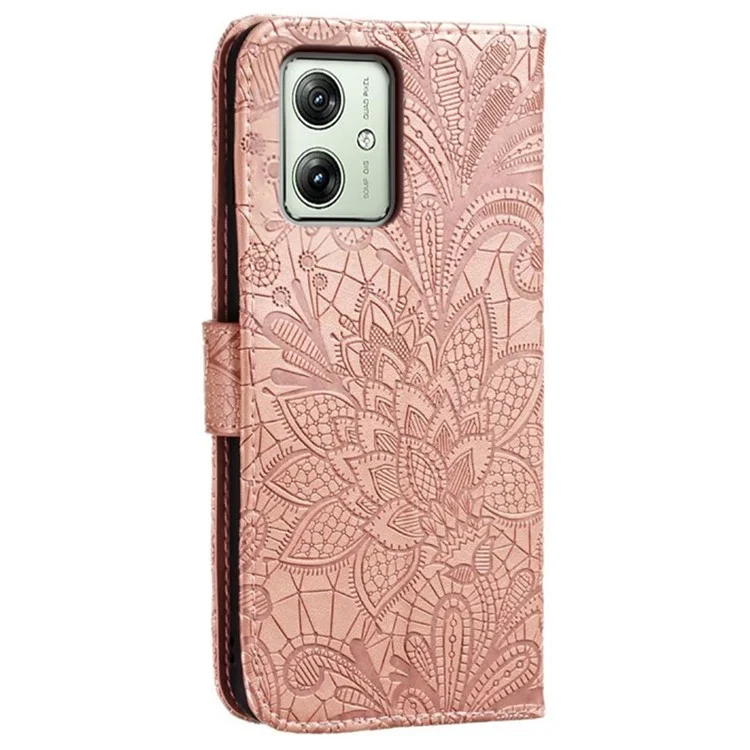 Per Motorola Moto G54 Case Fiori in Pizzo PU Coperchi - Oro Rosa