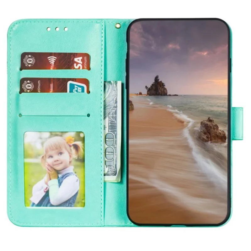 For Motorola Moto G54 5G Case Lace Flowers PU Leather Flip Wallet Phone Cover - Green