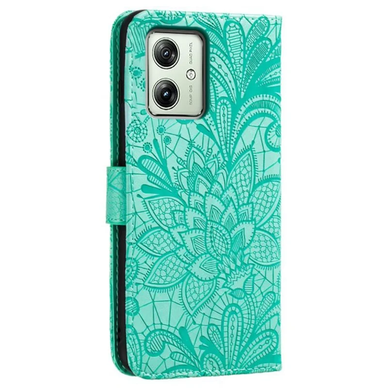 For Motorola Moto G54 5G Case Lace Flowers PU Leather Flip Wallet Phone Cover - Green
