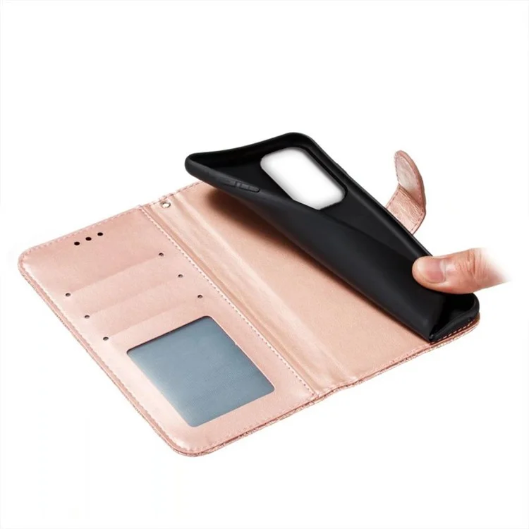For Samsung Galaxy S23 FE Case Lace Flowers PU Leather Flip Wallet Phone Cover - Rose Gold