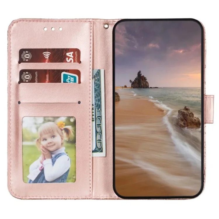Per Samsung Galaxy A55 Case da 5G Fiori in Pizzo PU Copertina Del Portafoglio Per il Portafoglio - Oro Rosa
