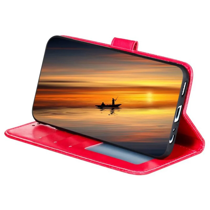 For Samsung Galaxy A55 5G Case Lace Flowers PU Leather Flip Wallet Phone Cover - Red