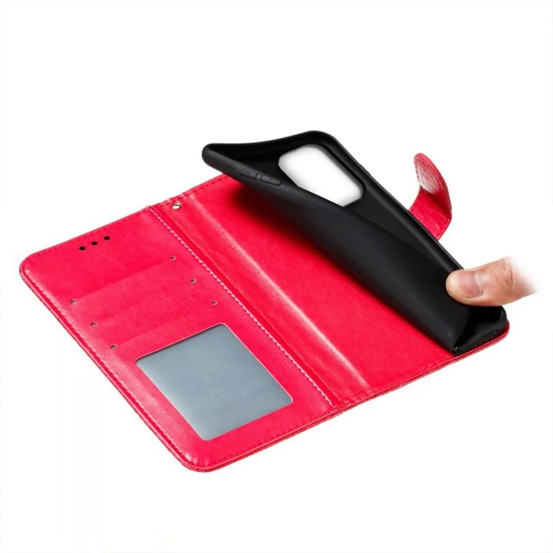 For Samsung Galaxy A55 5G Case Lace Flowers PU Leather Flip Wallet Phone Cover - Red