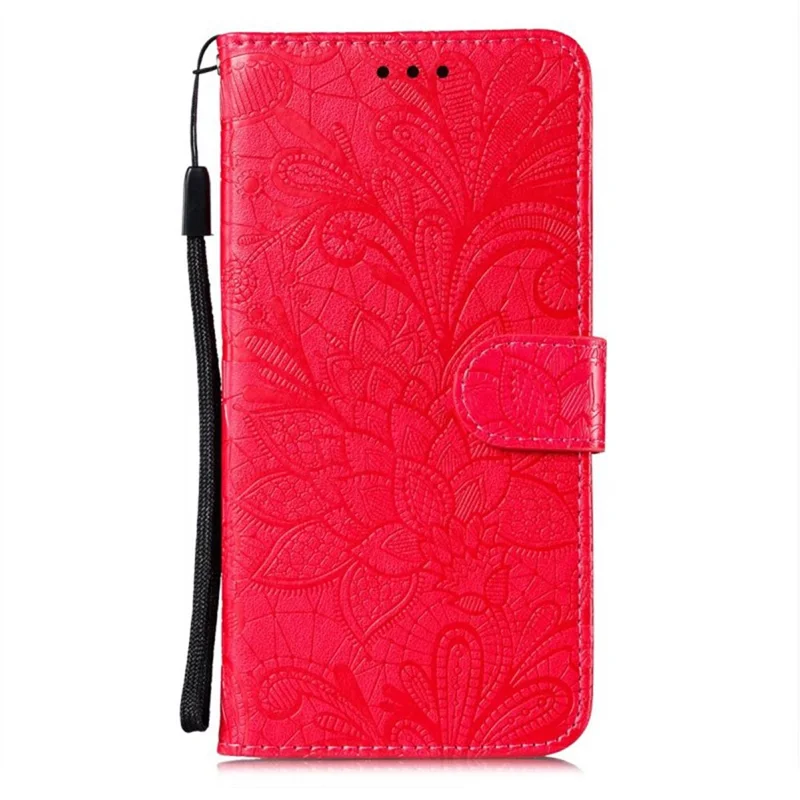 For Samsung Galaxy A55 5G Case Lace Flowers PU Leather Flip Wallet Phone Cover - Red