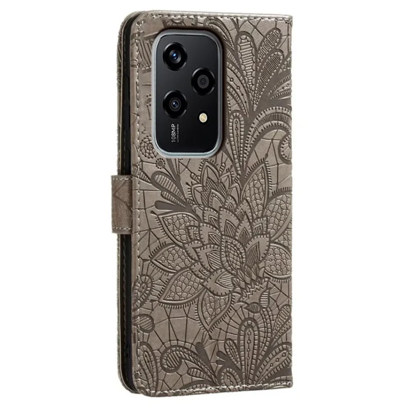 For Honor 200 Lite Case Lace Flowers PU Leather Flip Wallet Phone Cover - Grey