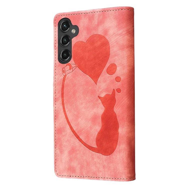 Pour Samsung Galaxy S24 fe Case Heart Cat Pliage Stand pu Téléphone Couverture - Rose