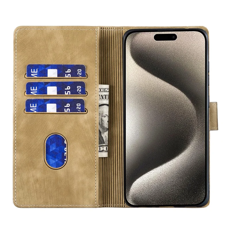 Pour Iphone 16 Case de Coeur de Coeur Cat de Pliing Stand pu Leather Téléphone - Brun