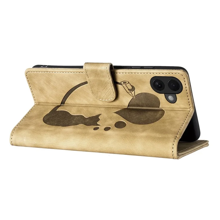 Für Iphone 16 Plus Case Heart Cat Folding Stand PU Leder Telefonabdeckung - Hellbraun