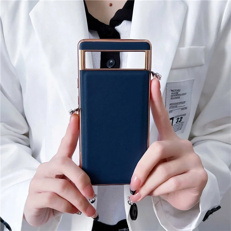 Funda para teléfono Google Pixel 7 5G Cubierta de cuero genuino chapado - Azul