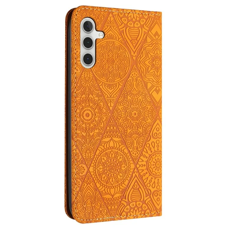 For Samsung Galaxy A16 5G / A16 4G Case Imprinted Flower Wallet Stand Leather Phone Cover - Yellow