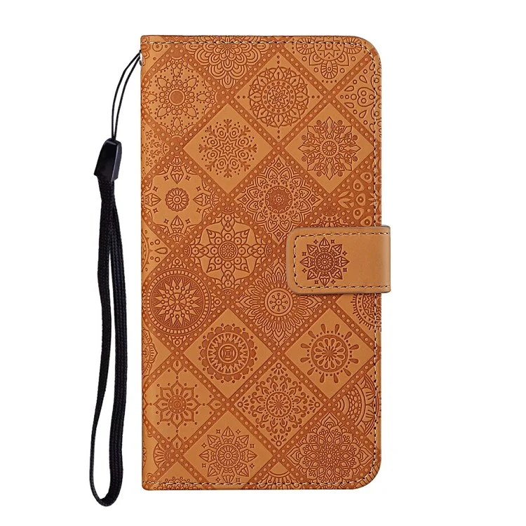 For Samsung Galaxy A26 5G / A16 5G / A16 4G Leather Case Ethnic Style Phone Wallet Cover with Strap - Brown