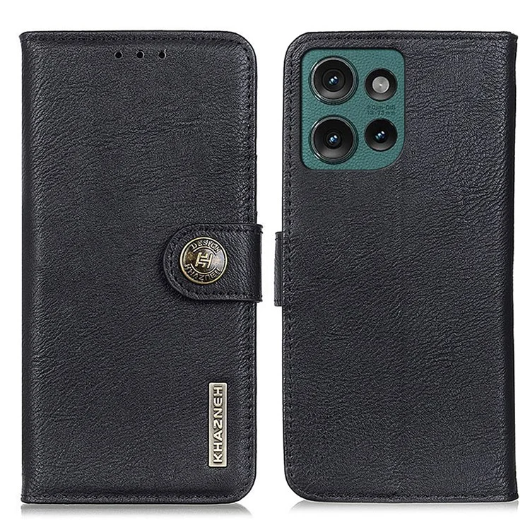 KHAZNEH Für Motorola Edge 50 5G Wallet Case Rindsleder-Textur Leder Flip Handy Hülle - Schwarz