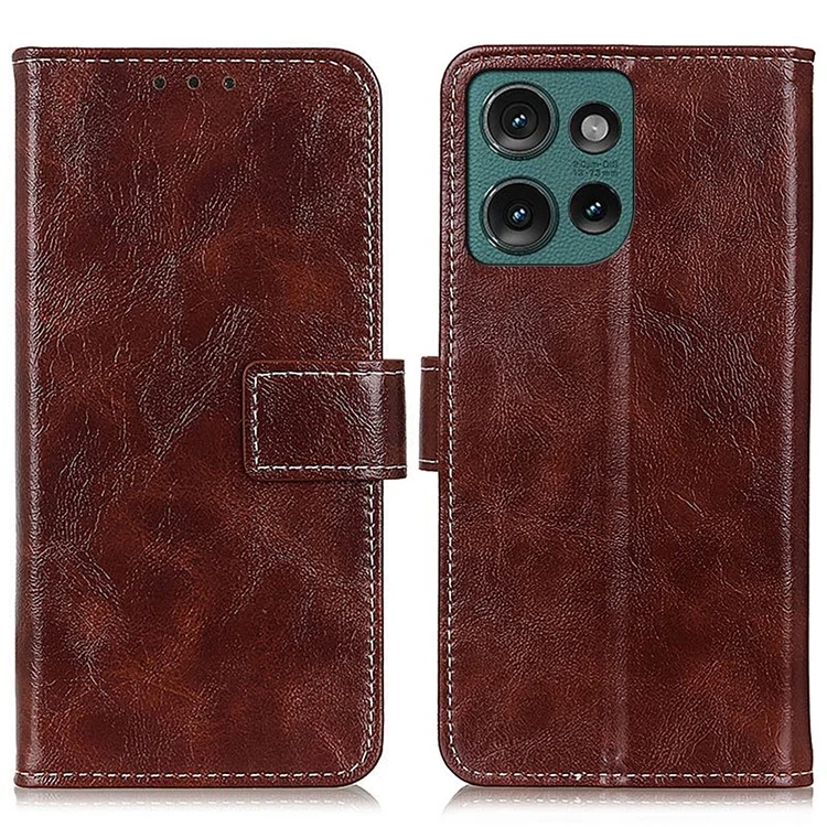 Para Motorola Edge 50 5G Case Crazy Horse Texture Cuero Phone Willet Cover - Marrón
