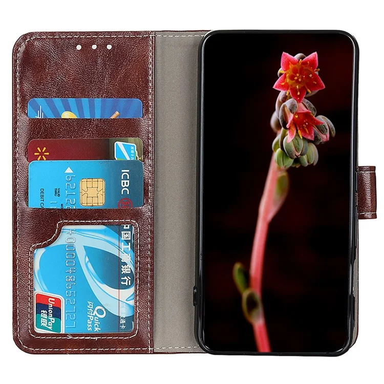 Para Motorola Edge 50 5G Case Crazy Horse Texture Cuero Phone Willet Cover - Marrón