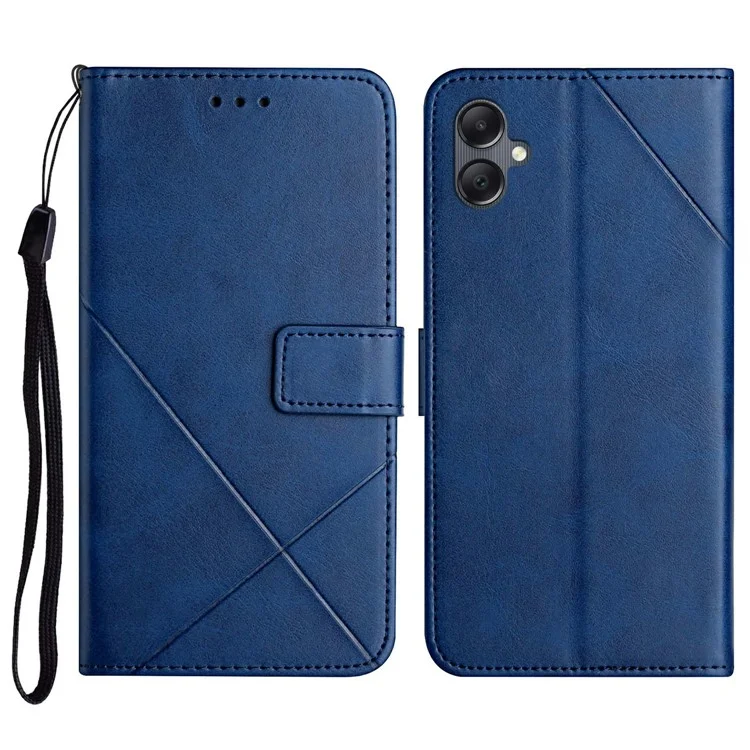 For Samsung Galaxy A06 4G Leather Case Line Pattern Wallet Phone Cover - Blue