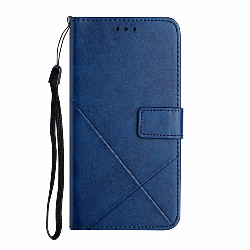 For Samsung Galaxy A06 4G Leather Case Line Pattern Wallet Phone Cover - Blue