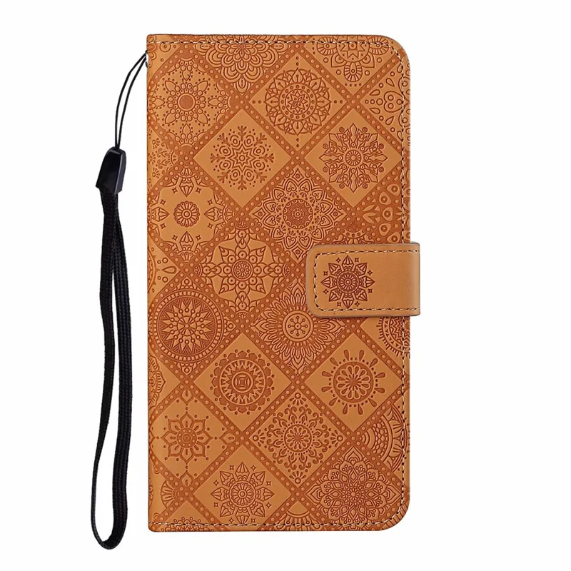 For Samsung Galaxy A06 4G Leather Case Ethnic Style Phone Wallet Cover with Strap - Brown