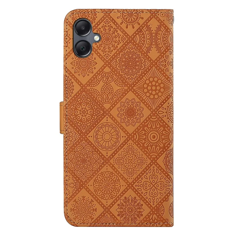 For Samsung Galaxy A06 4G Leather Case Ethnic Style Phone Wallet Cover with Strap - Brown