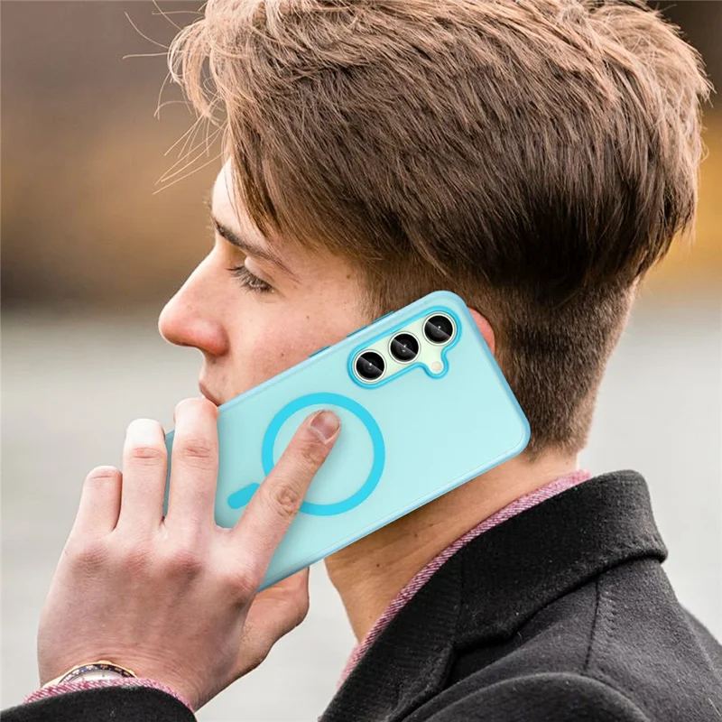 For Samsung Galaxy S24 FE Magnetic Case TPU + PC Slim Matte Translucent Phone Cover - Blue