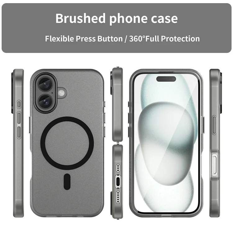 Für iPhone 16 Case kompatibel mit MagSafe TPU + PC Slim Matte Transluzente Handyhülle - Schwarz