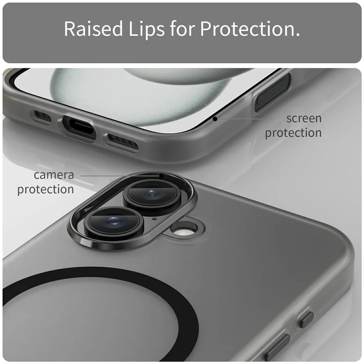 Für iPhone 16 Case kompatibel mit MagSafe TPU + PC Slim Matte Transluzente Handyhülle - Schwarz