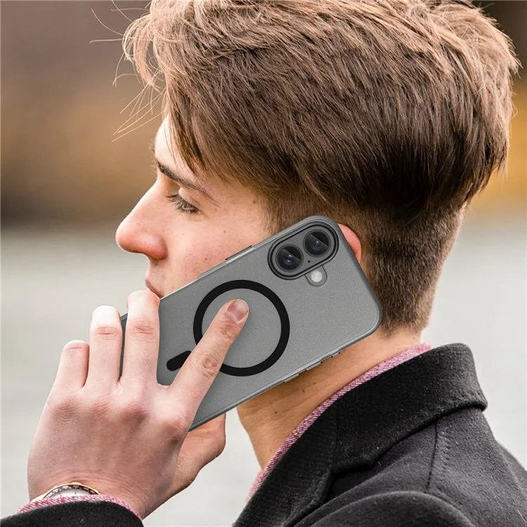 Für iPhone 16 Case kompatibel mit MagSafe TPU + PC Slim Matte Transluzente Handyhülle - Schwarz