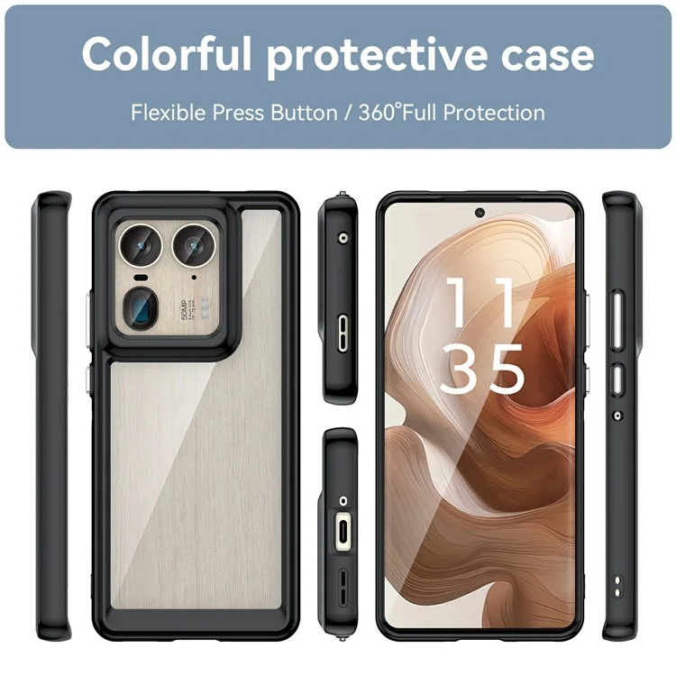 For Motorola Edge 50 Ultra 5G / Moto X50 Ultra 5G Case TPU +Acrylic Protective Clear Phone Cover - Black