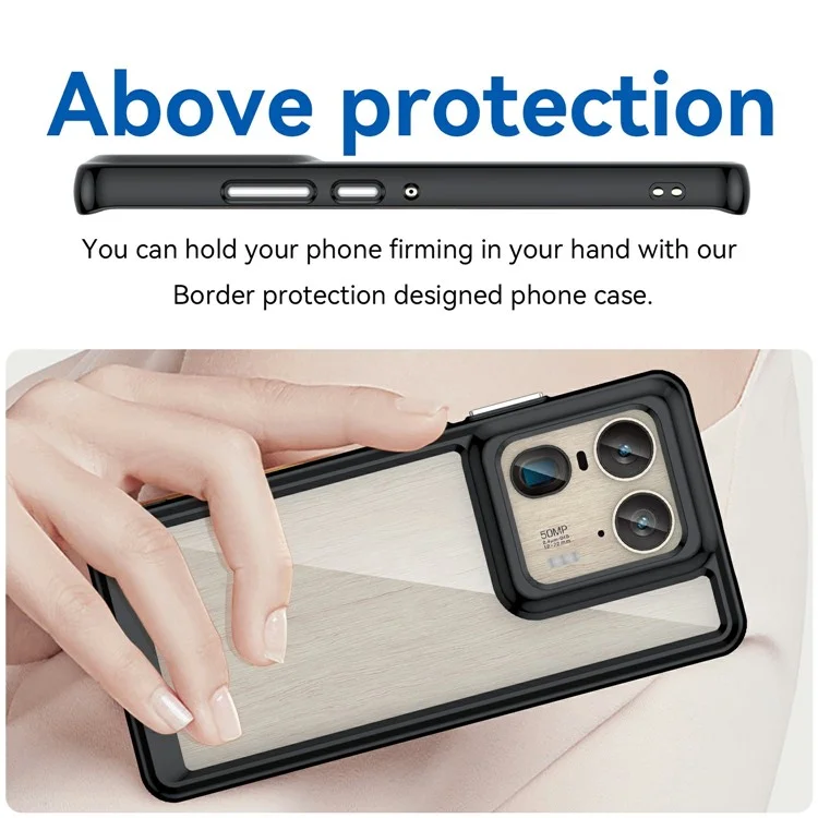 For Motorola Edge 50 Ultra 5G / Moto X50 Ultra 5G Case TPU +Acrylic Protective Clear Phone Cover - Black