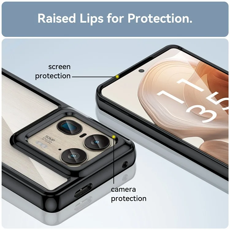 For Motorola Edge 50 Ultra 5G / Moto X50 Ultra 5G Case TPU +Acrylic Protective Clear Phone Cover - Black