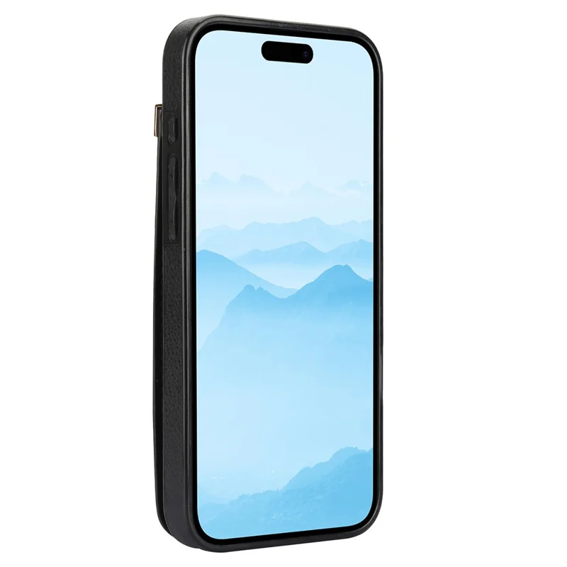 For iPhone 16 Case TPU+PU Leather Hardware Decor Phone Cover with Card Holder - Black