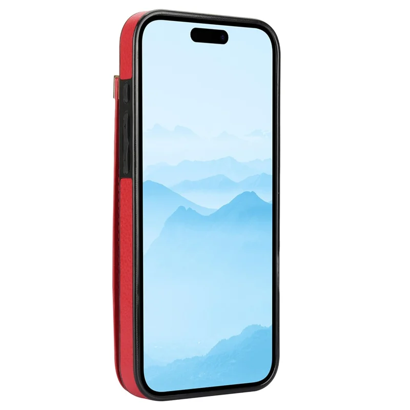 For iPhone 16 Case TPU+PU Leather Hardware Decor Phone Cover with Card Holder - Red