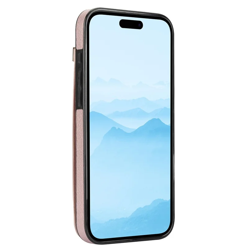 For iPhone 16 Plus Case TPU+PU Leather Hardware Decor Phone Cover with Card Holder - Rose Gold