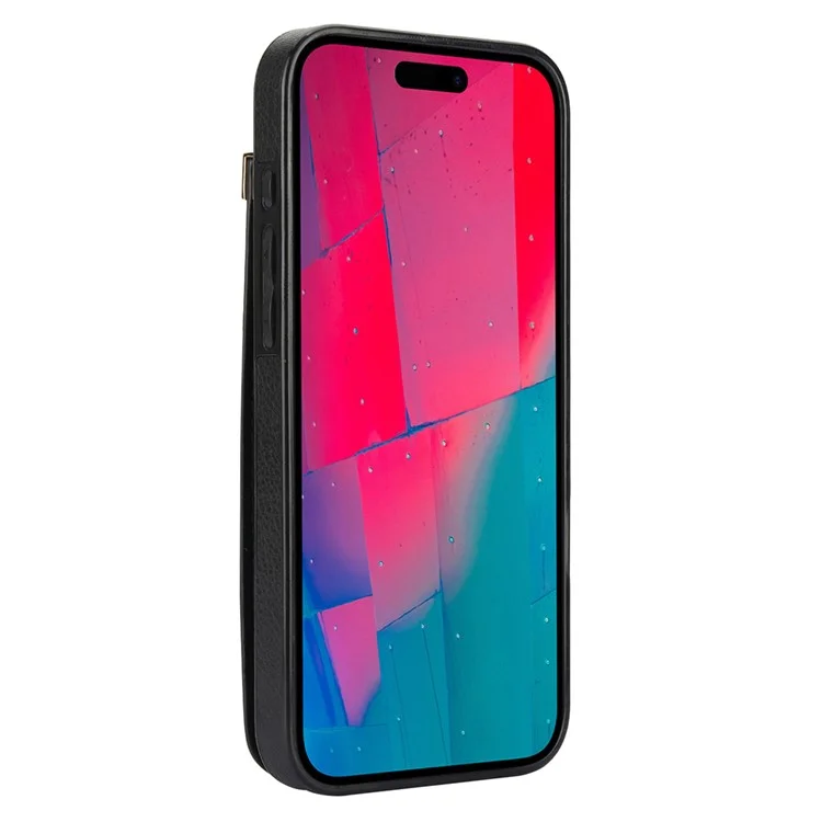 Para iPhone 16 Pro Case TPU+PU Leather Hardware Decor Phone Cover with Card Holder - Negro
