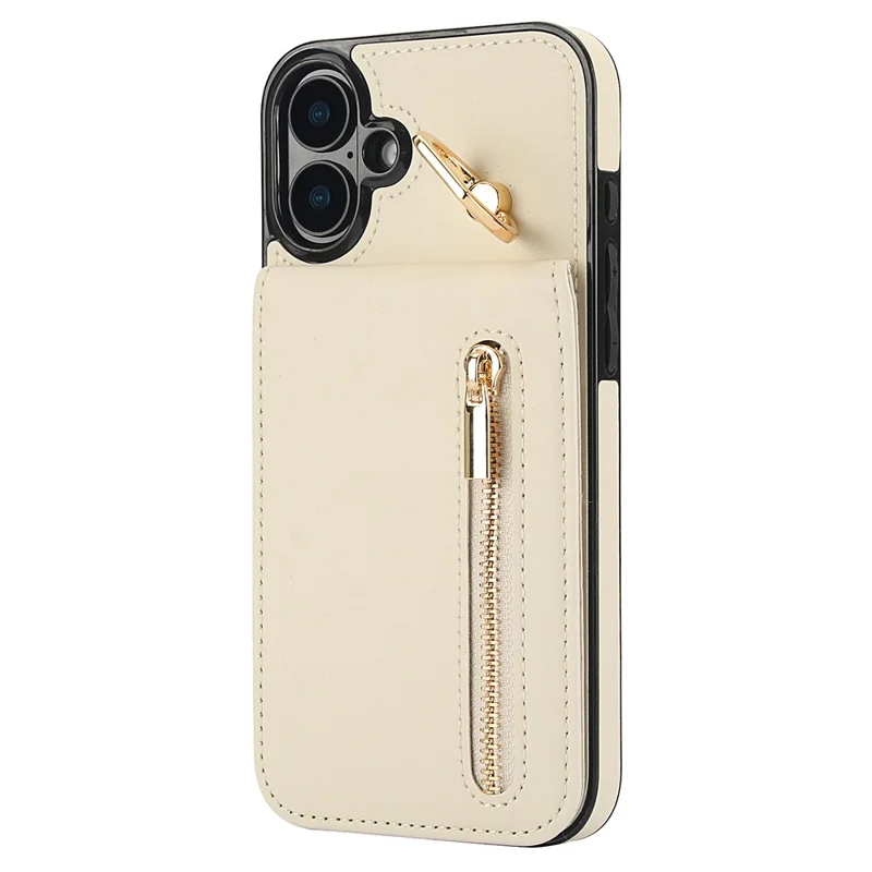 For iPhone 16 Case RFID Blocking Ring Kickstand Retro Leather+TPU Anti-fall Phone Cover - Beige