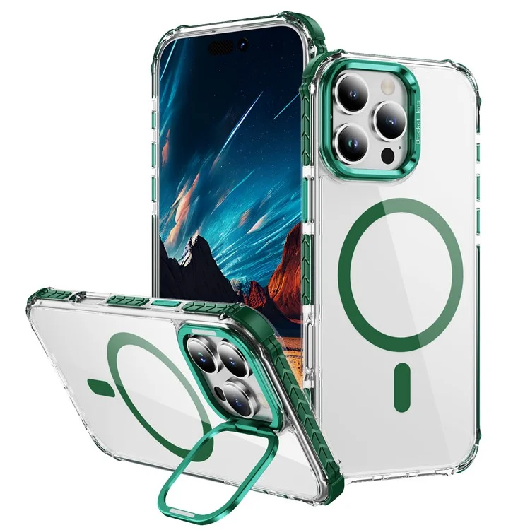 Capa Transparente com Suporte para iPhone 15 Pro Max Compatível com MagSafe - Verde
