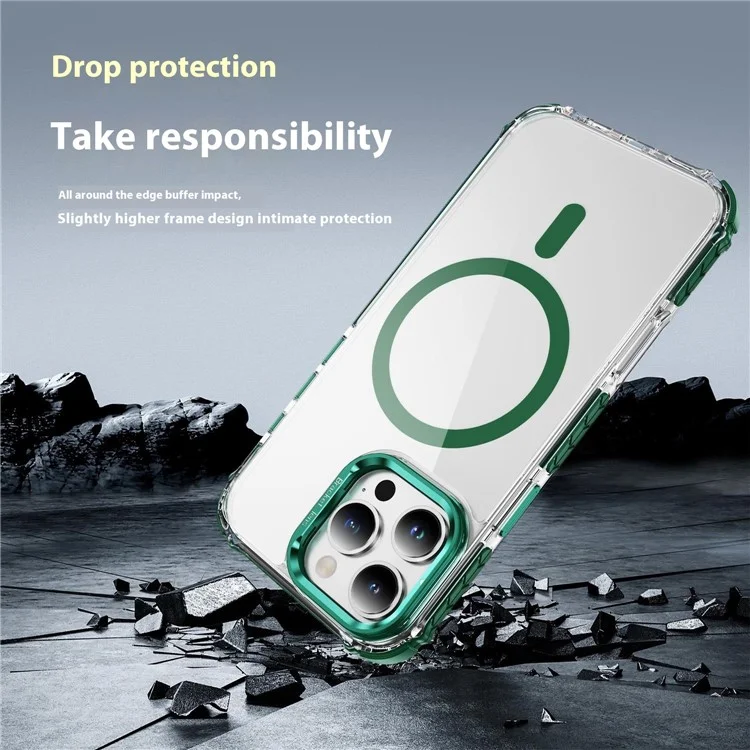 Capa Transparente com Suporte para iPhone 15 Pro Max Compatível com MagSafe - Verde