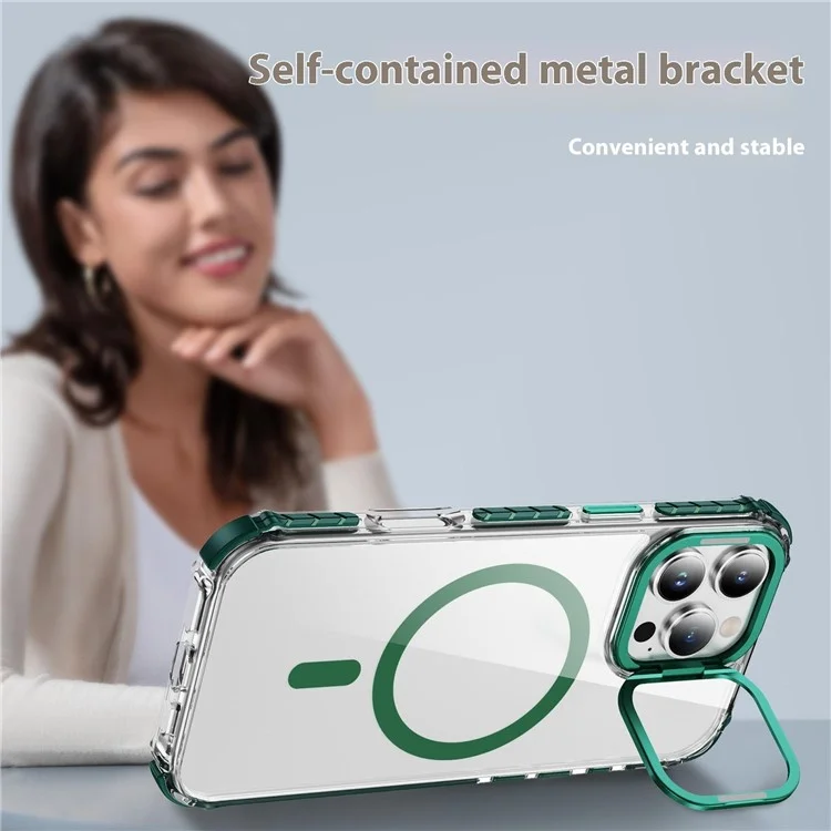 Capa Transparente com Suporte para iPhone 15 Pro Max Compatível com MagSafe - Verde