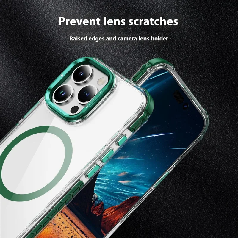 Capa Transparente com Suporte para iPhone 15 Pro Max Compatível com MagSafe - Verde