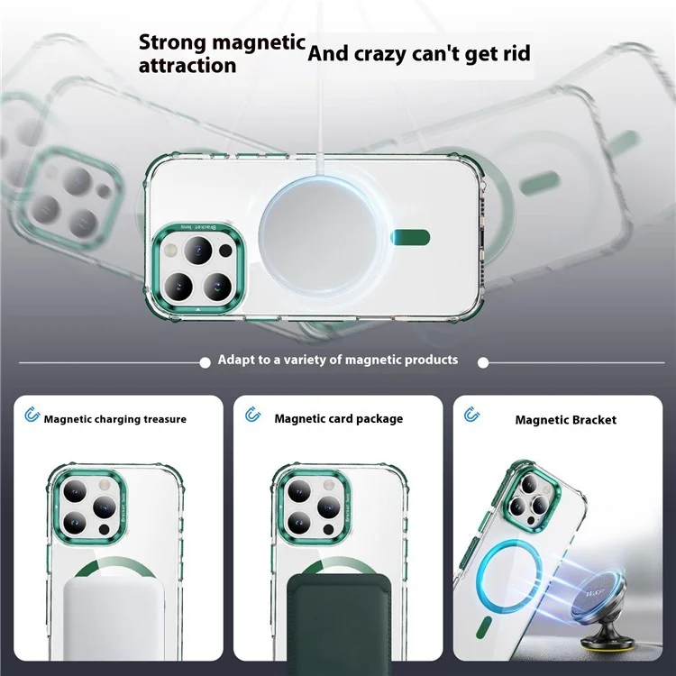 Capa Transparente com Suporte para iPhone 15 Pro Max Compatível com MagSafe - Verde