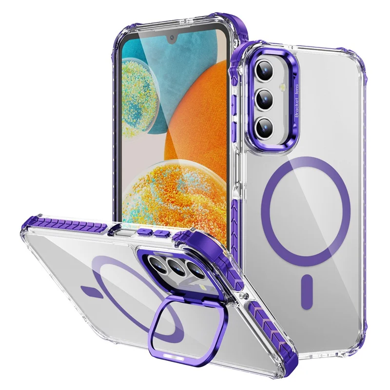Para Samsung Galaxy S24+ Clear Phone Case con Cubierta Kickstand Compatible con MagSafe - Púrpura
