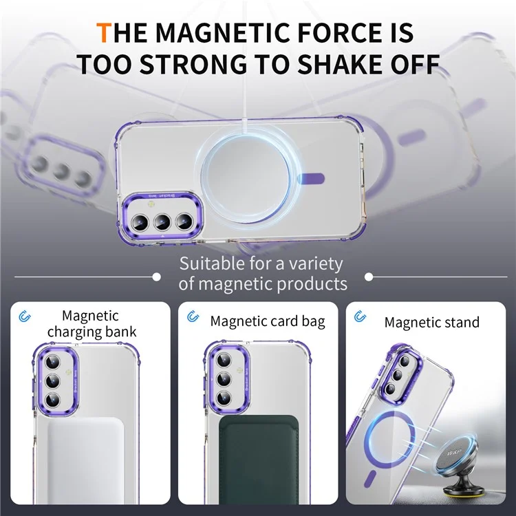 Para Samsung Galaxy S24+ Clear Phone Case con Cubierta Kickstand Compatible con MagSafe - Púrpura