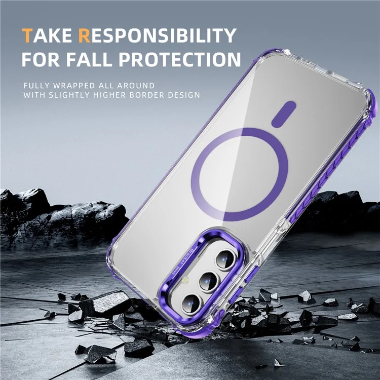 Para Samsung Galaxy S24+ Clear Phone Case con Cubierta Kickstand Compatible con MagSafe - Púrpura