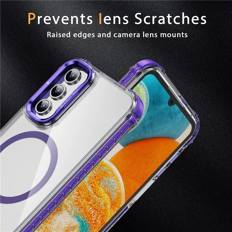 Para Samsung Galaxy S24+ Clear Phone Case con Cubierta Kickstand Compatible con MagSafe - Púrpura
