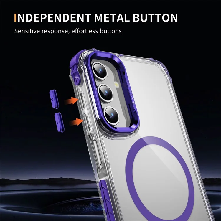 Para Samsung Galaxy S24+ Clear Phone Case con Cubierta Kickstand Compatible con MagSafe - Púrpura