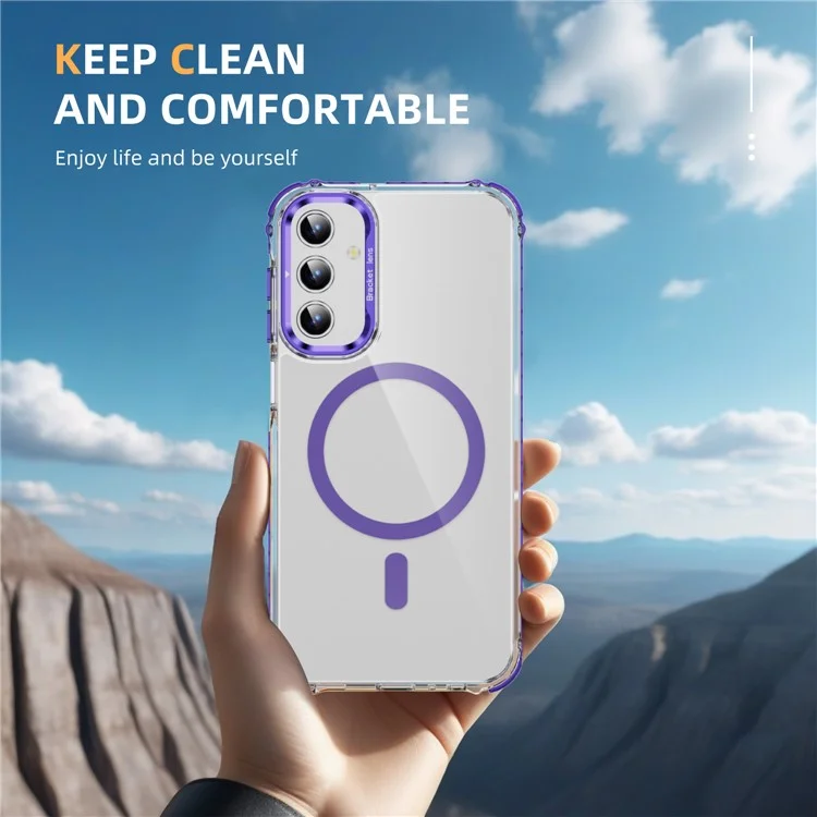 Para Samsung Galaxy S24+ Clear Phone Case con Cubierta Kickstand Compatible con MagSafe - Púrpura